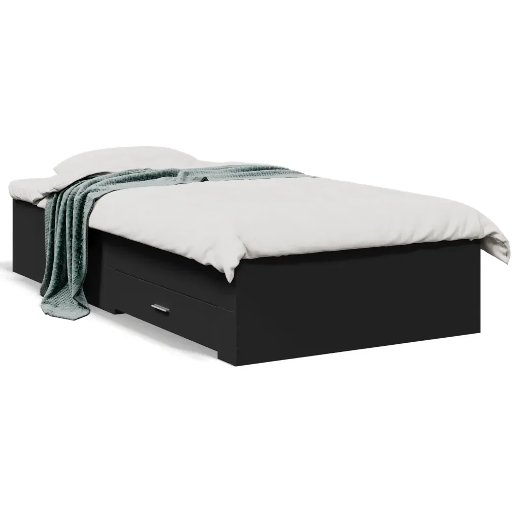 Letto singolo | Letto per adulti | Giroletto con Cassetti Nero 75x190 cm in Legno Multistrato