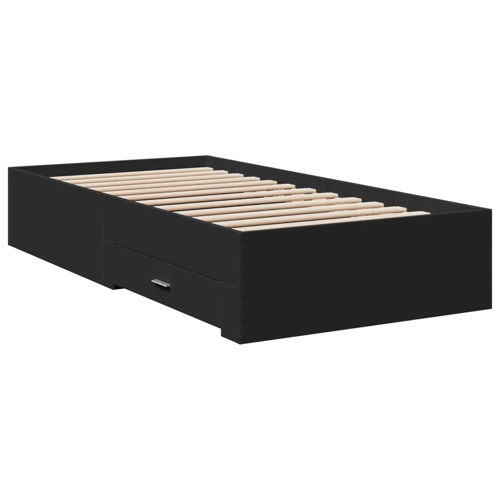 Letto singolo | Letto per adulti | Giroletto con Cassetti Nero 75x190 cm in Legno Multistrato - Image 4