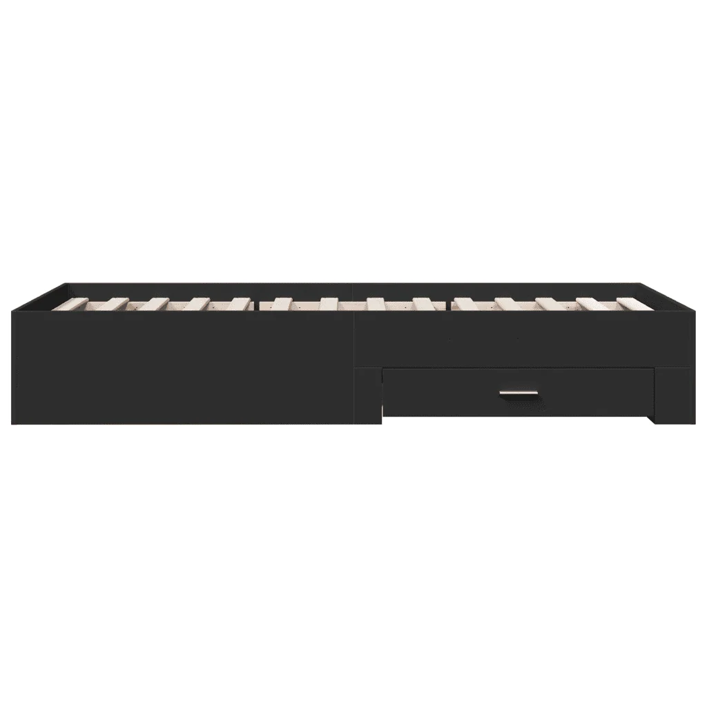 Letto singolo | Letto per adulti | Giroletto con Cassetti Nero 75x190 cm in Legno Multistrato - Image 5