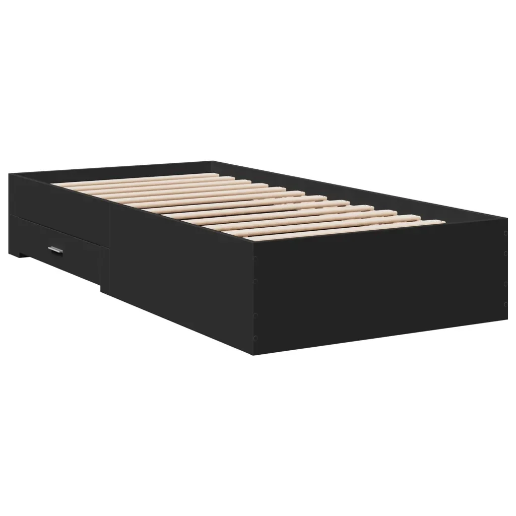 Letto singolo | Letto per adulti | Giroletto con Cassetti Nero 75x190 cm in Legno Multistrato - Image 6