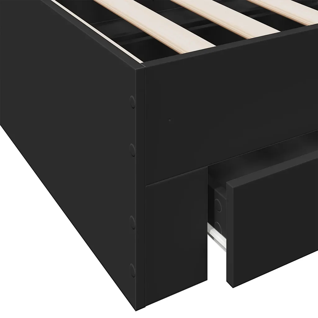Letto singolo | Letto per adulti | Giroletto con Cassetti Nero 75x190 cm in Legno Multistrato - Image 8