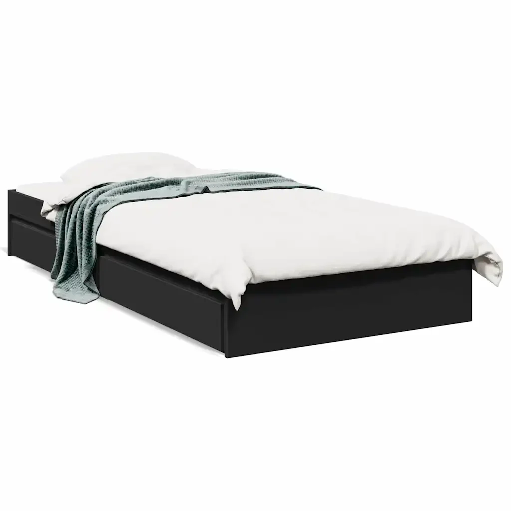 Letto singolo | Letto per adulti | Giroletto con Cassetti Nero 75x190 cm in Legno Multistrato