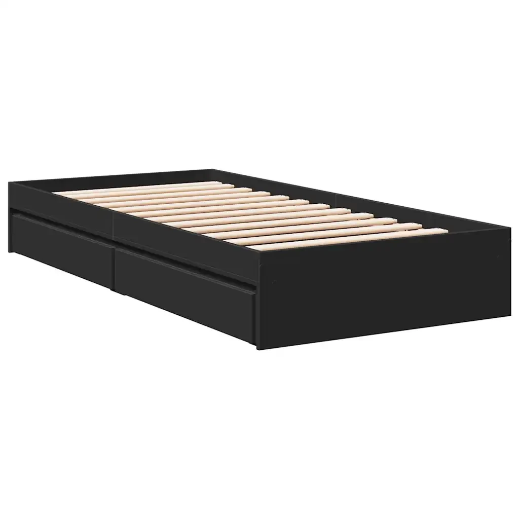 Letto singolo | Letto per adulti | Giroletto con Cassetti Nero 75x190 cm in Legno Multistrato - Image 6