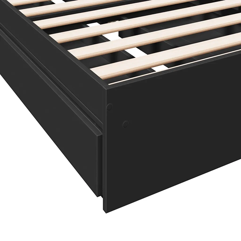 Letto singolo | Letto per adulti | Giroletto con Cassetti Nero 75x190 cm in Legno Multistrato - Image 8