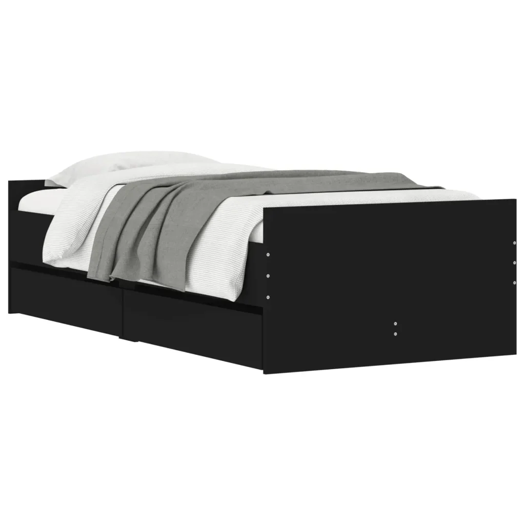 Letto singolo | Letto per adulti | Giroletto con Cassetti Nero 90x190 cm - Image 4