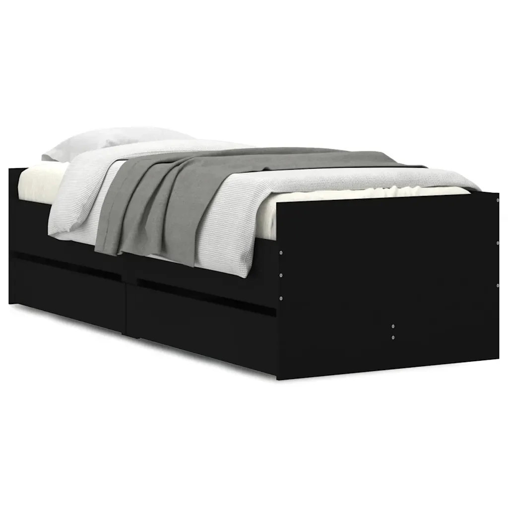 Letto singolo | Letto per adulti | Giroletto con Cassetti Nero 90x190 cm