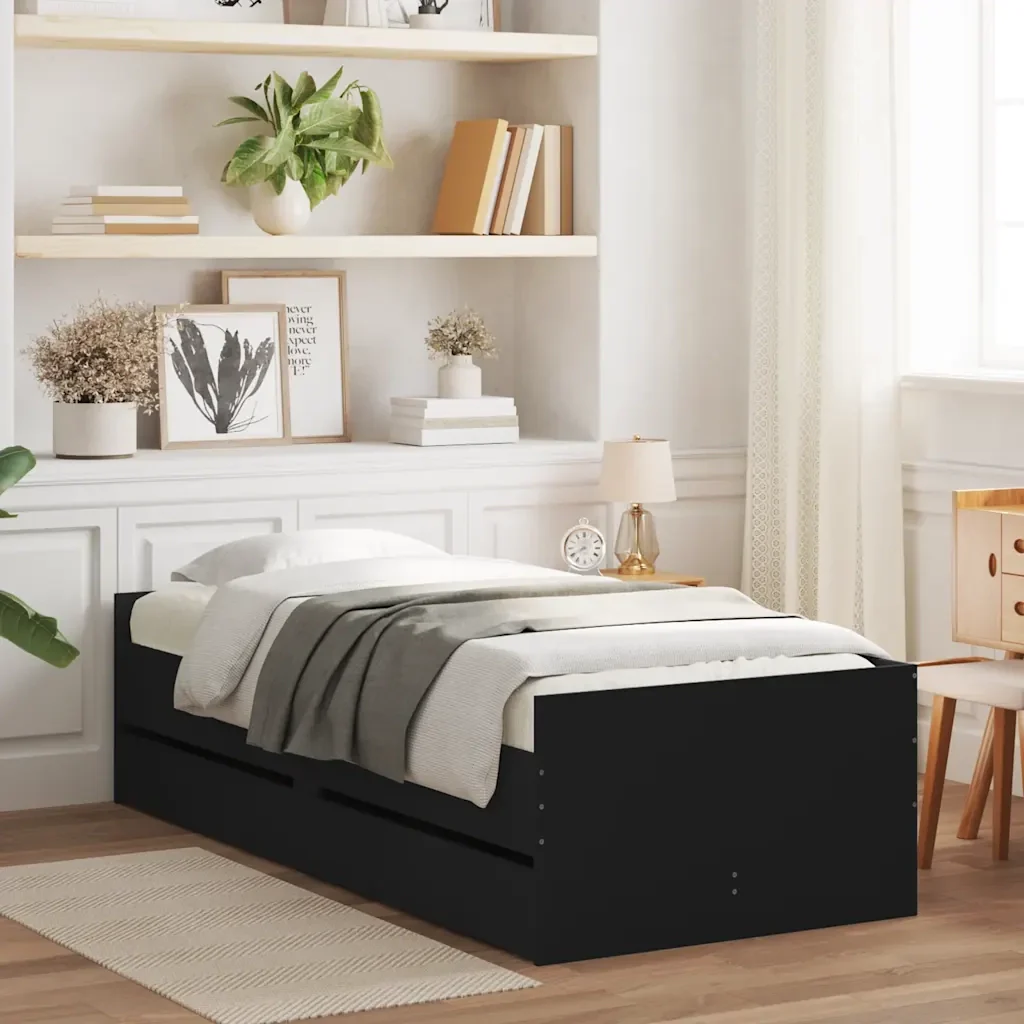Letto singolo | Letto per adulti | Giroletto con Cassetti Nero 90x190 cm - Image 2