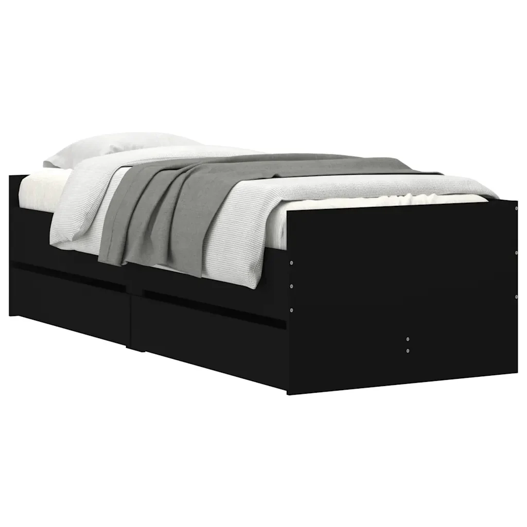 Letto singolo | Letto per adulti | Giroletto con Cassetti Nero 90x190 cm - Image 3
