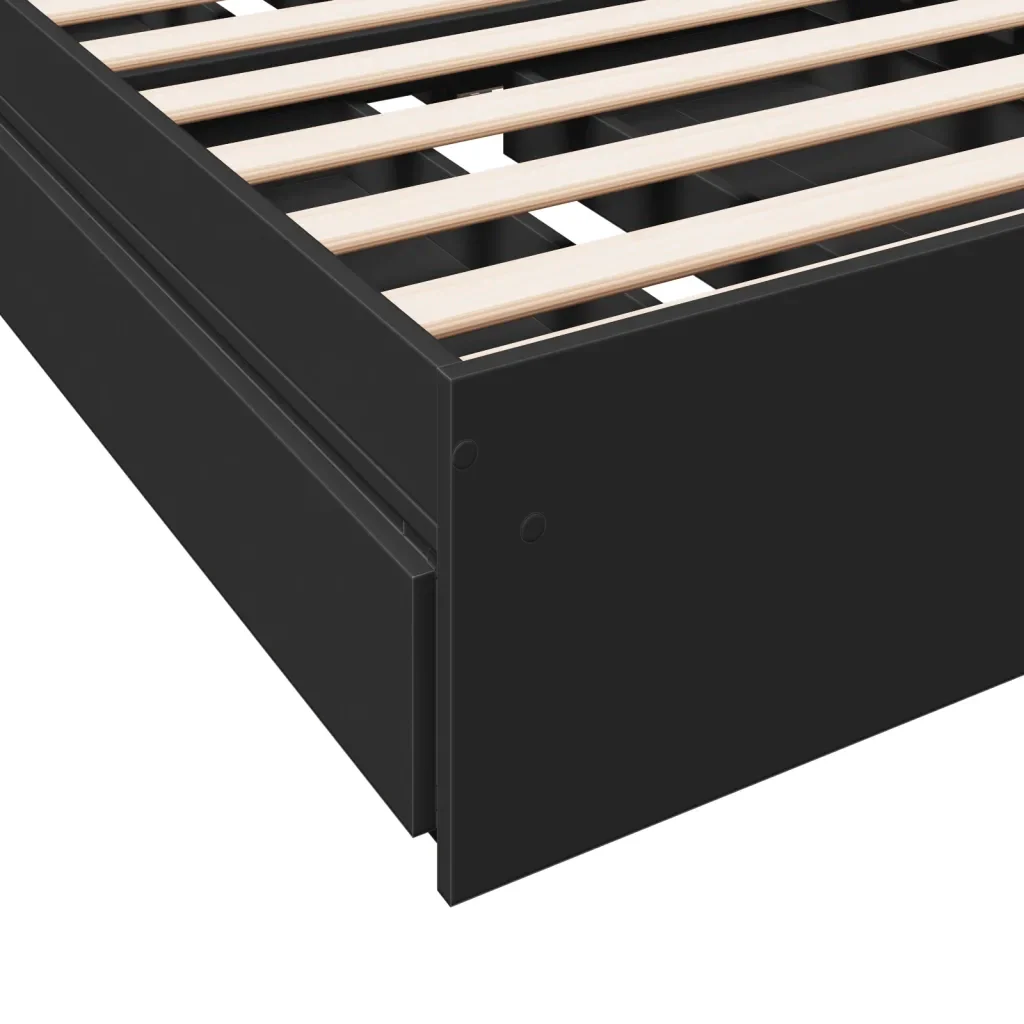 Letto singolo | Letto per adulti | Giroletto con Cassetti Nero 90x190 cm in Legno Multistrato - Image 8