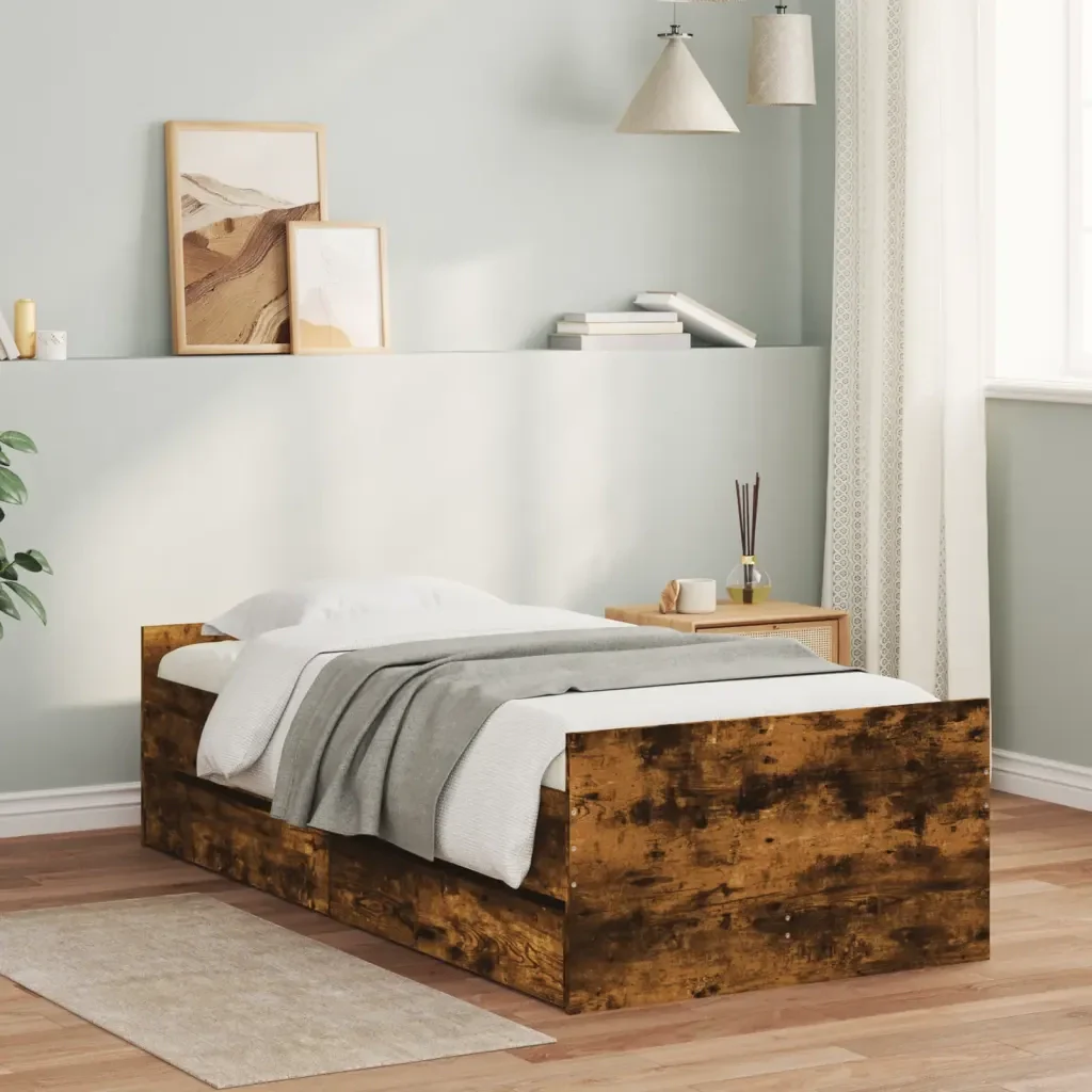 Letto singolo | Letto per adulti | Giroletto con Cassetti Rovere Fumo 100x200 cm - Image 2