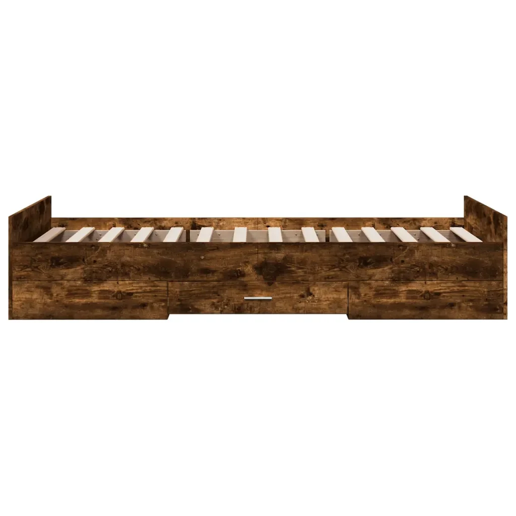 Letto singolo | Letto per adulti | Giroletto con Cassetti Rovere Fumo 100x200 cm Legno Multistrato - Image 5