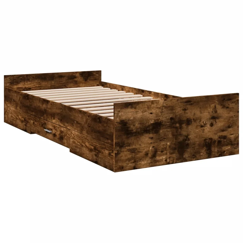 Letto singolo | Letto per adulti | Giroletto con Cassetti Rovere Fumo 100x200 cm Legno Multistrato - Image 6