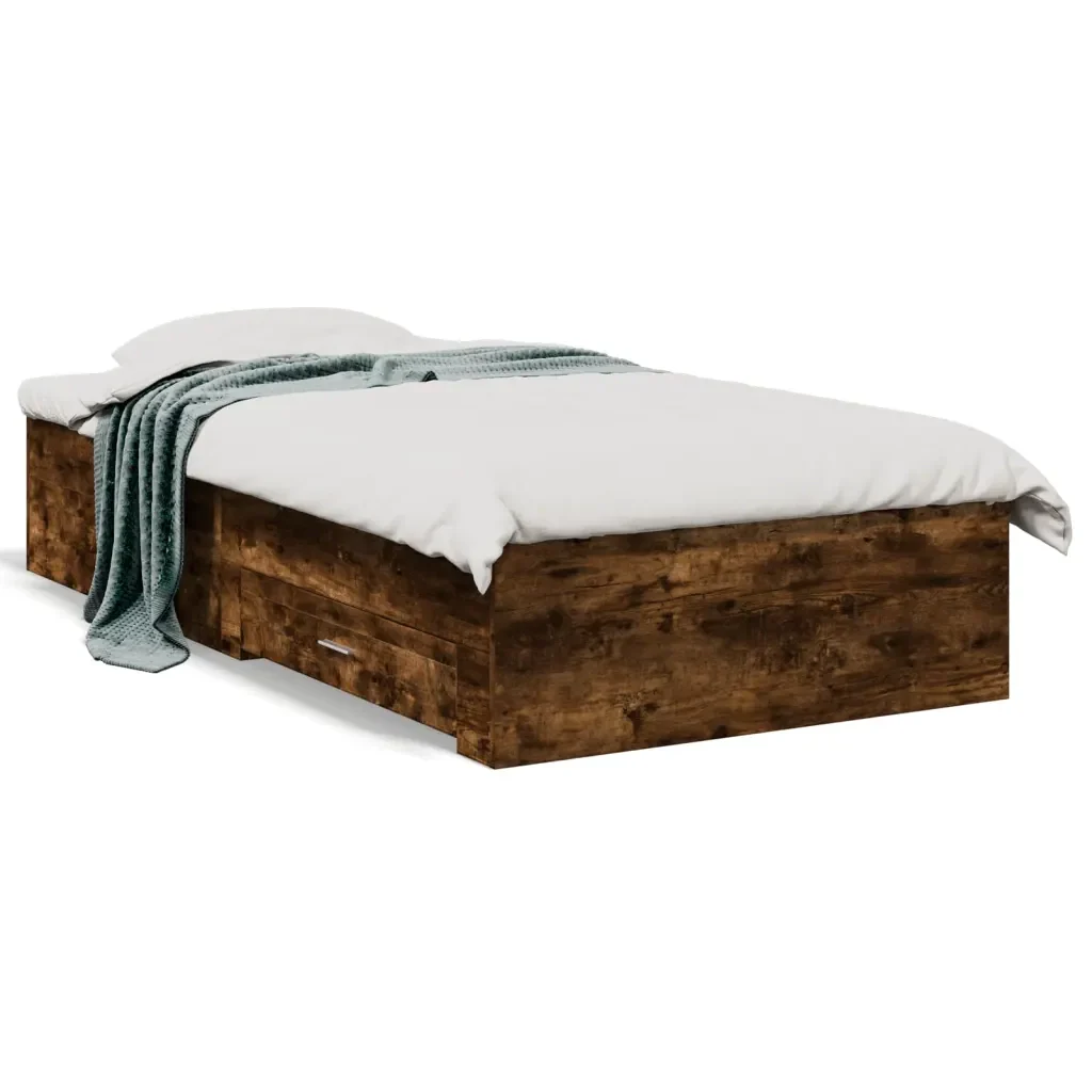 Letto singolo | Letto per adulti | Giroletto con Cassetti Rovere Fumo 100x200 cm Legno Multistrato