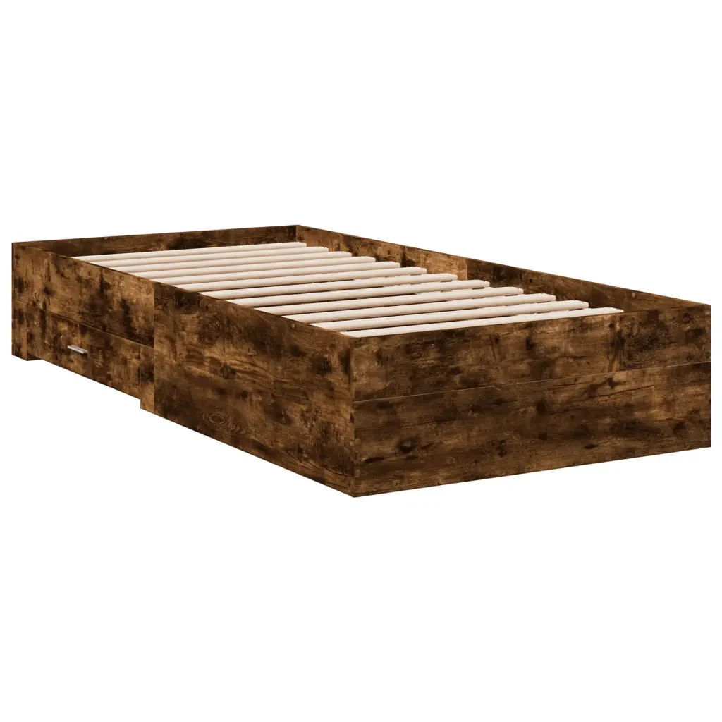 Letto singolo | Letto per adulti | Giroletto con Cassetti Rovere Fumo 100x200 cm Legno Multistrato - Image 3