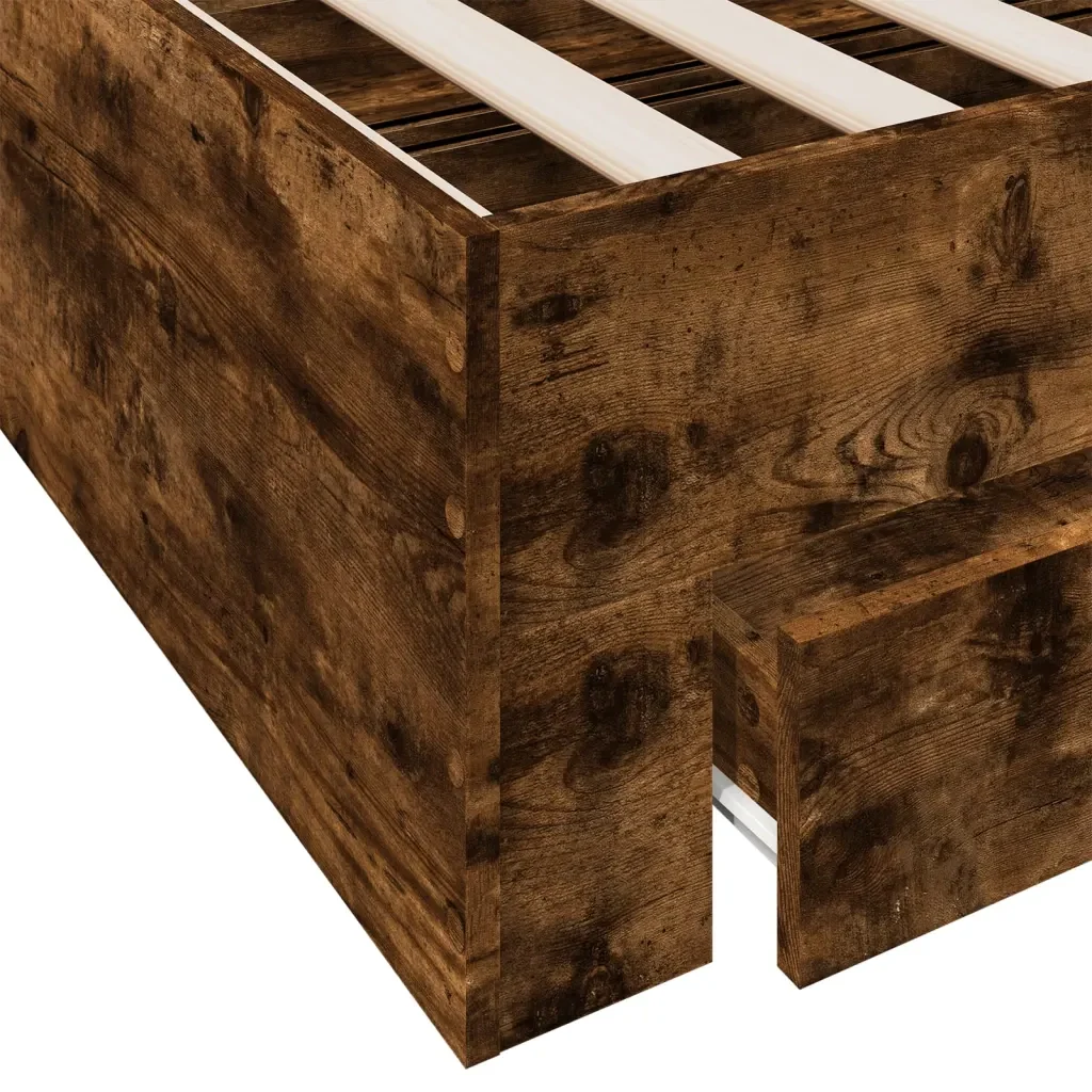 Letto singolo | Letto per adulti | Giroletto con Cassetti Rovere Fumo 100x200 cm Legno Multistrato - Image 8
