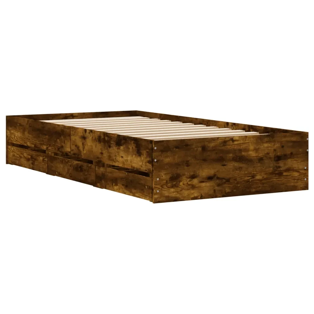 Letto singolo | Letto per adulti | Giroletto con Cassetti Rovere Fumo 100x200 cm Legno Multistrato - Image 8