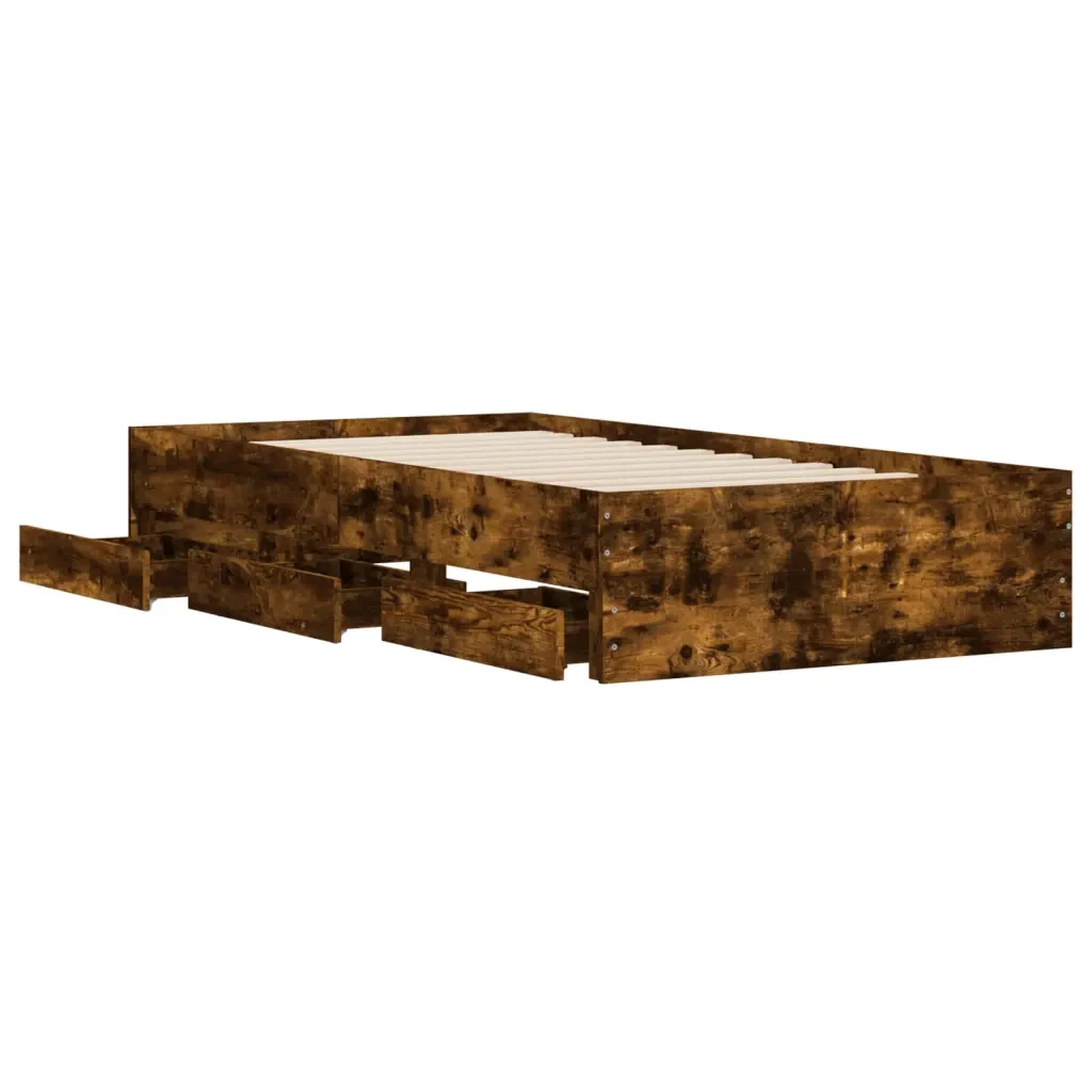Letto singolo | Letto per adulti | Giroletto con Cassetti Rovere Fumo 75x190 cm Legno Multistrato - Image 5