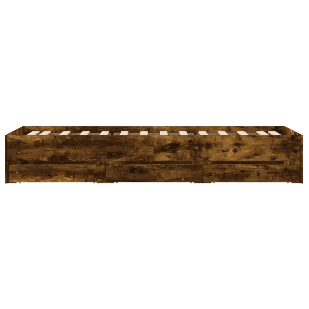 Letto singolo | Letto per adulti | Giroletto con Cassetti Rovere Fumo 75x190 cm Legno Multistrato - Image 7