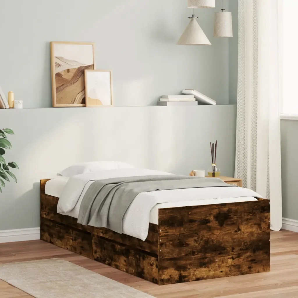 Letto singolo | Letto per adulti | Giroletto con Cassetti Rovere Fumo 75x190 cm Small Single - Image 2