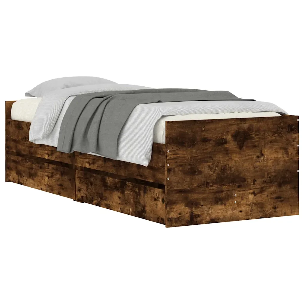 Letto singolo | Letto per adulti | Giroletto con Cassetti Rovere Fumo 90x190 cm - Image 4