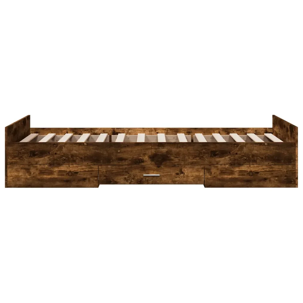 Letto singolo | Letto per adulti | Giroletto con Cassetti Rovere Fumo 90x190 cm Legno Multistrato - Image 5