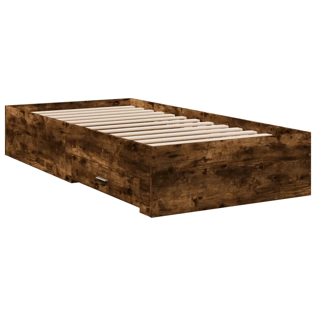 Letto singolo | Letto per adulti | Giroletto con Cassetti Rovere Fumo 90x190 cm Legno Multistrato - Image 3