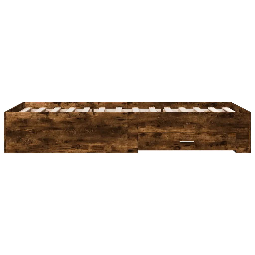 Letto singolo | Letto per adulti | Giroletto con Cassetti Rovere Fumo 90x190 cm Legno Multistrato - Image 5