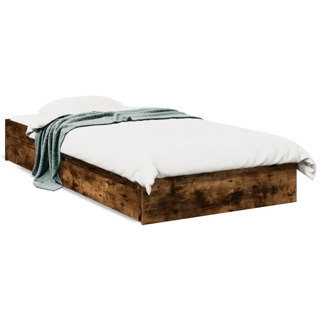 Letto singolo | Letto per adulti | Giroletto con Cassetti Rovere Fumo 90x200 cm Legno Multistrato