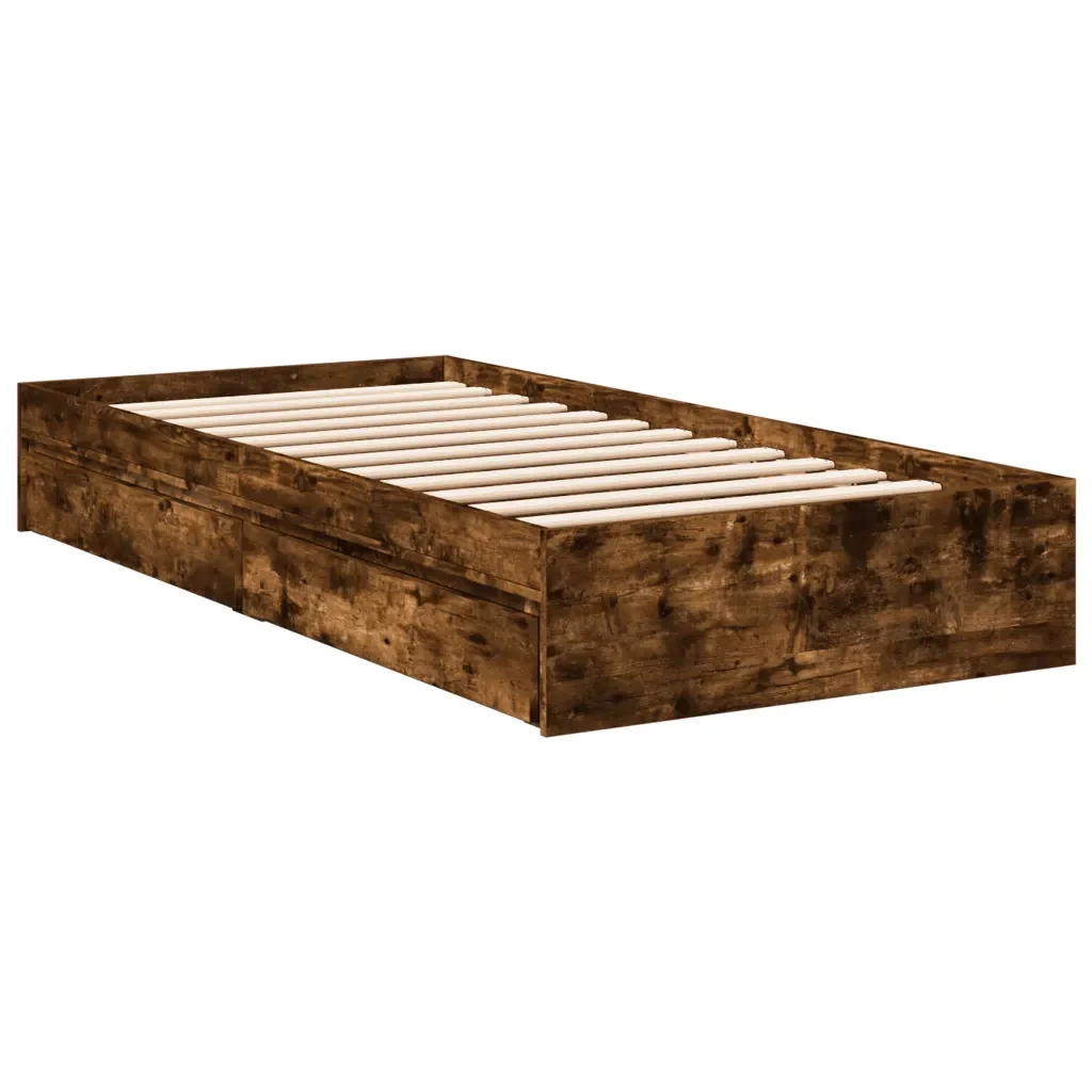 Letto singolo | Letto per adulti | Giroletto con Cassetti Rovere Fumo 90x200 cm Legno Multistrato - Image 3