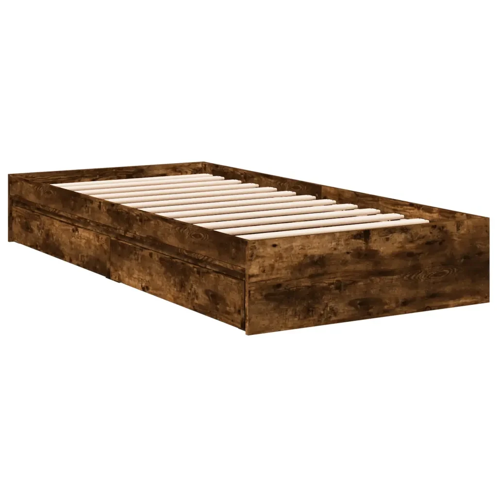 Letto singolo | Letto per adulti | Giroletto con Cassetti Rovere Fumo 90x200 cm Legno Multistrato - Image 6
