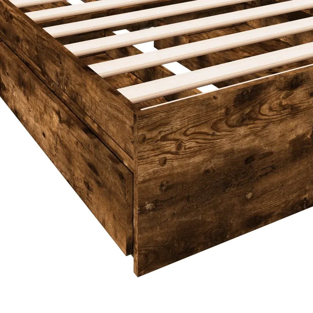 Letto singolo | Letto per adulti | Giroletto con Cassetti Rovere Fumo 90x200 cm Legno Multistrato - Image 8