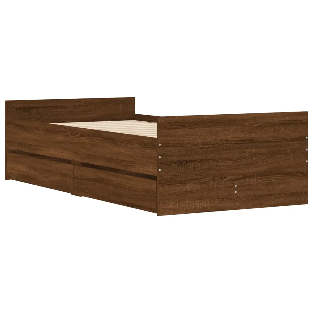 Letto singolo | Letto per adulti | Giroletto con Cassetti Rovere Marrone 75x190 cm Small Single - Image 3