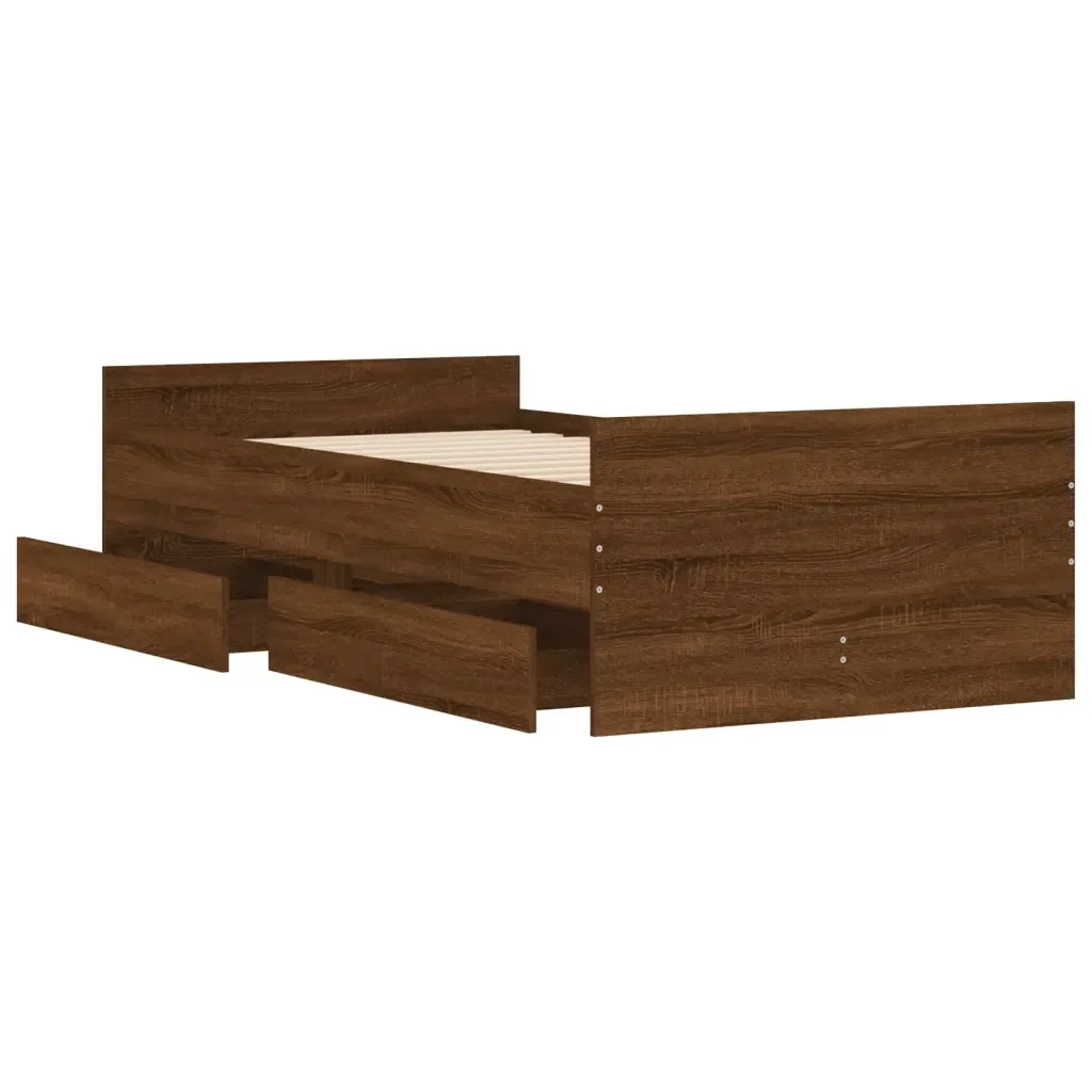 Letto singolo | Letto per adulti | Giroletto con Cassetti Rovere Marrone 75x190 cm Small Single - Image 5