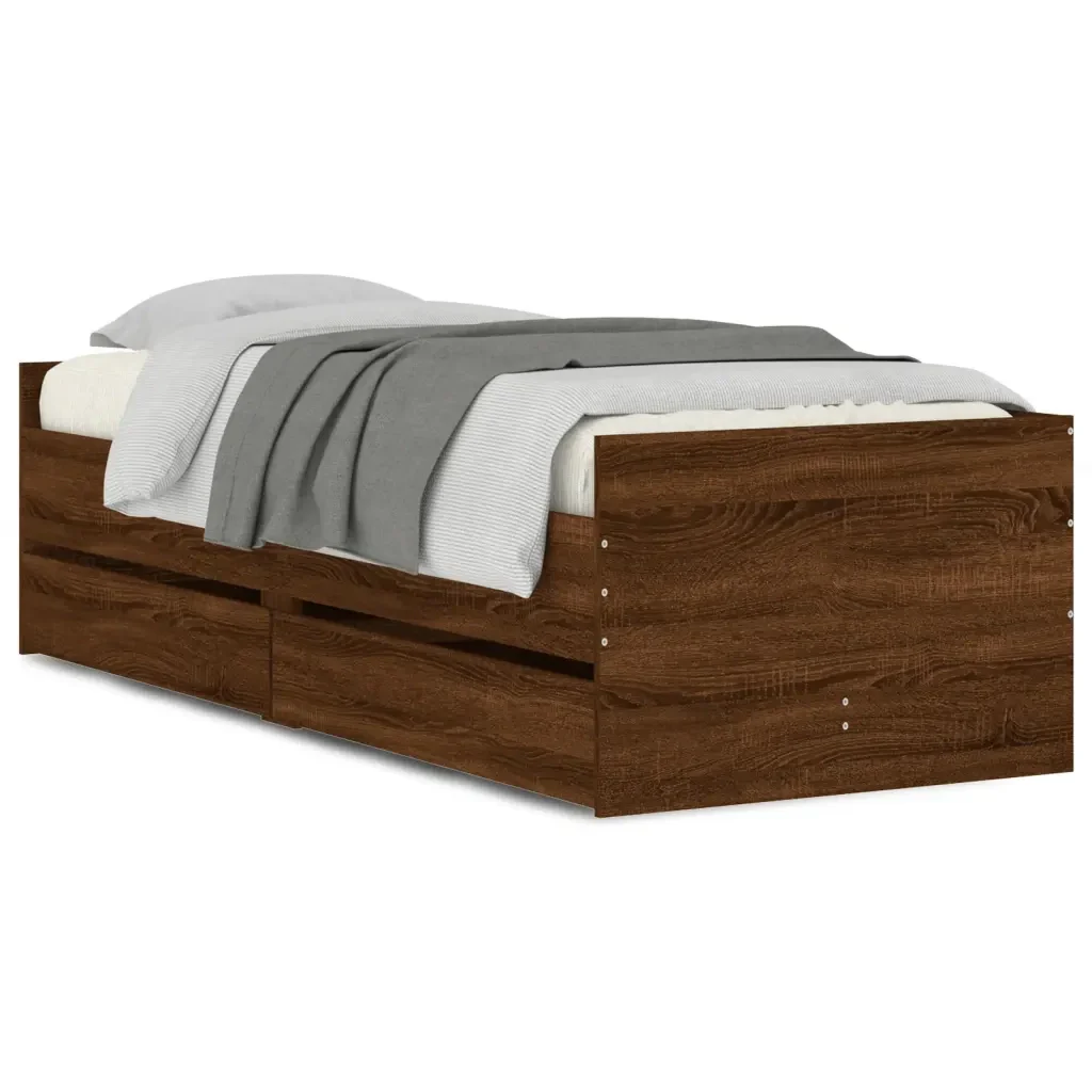 Letto singolo | Letto per adulti | Giroletto con Cassetti Rovere Marrone 75x190 cm Small Single