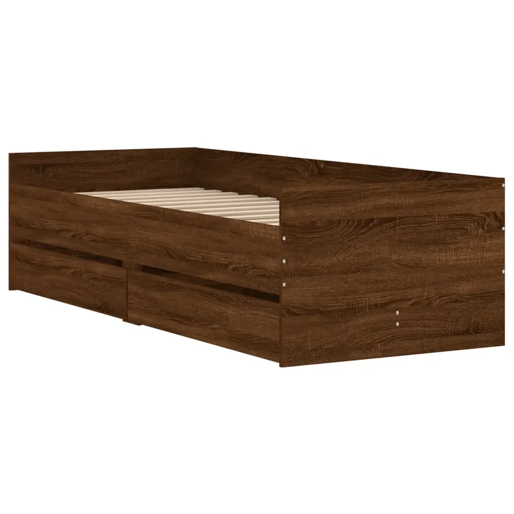 Letto singolo | Letto per adulti | Giroletto con Cassetti Rovere Marrone 75x190 cm Small Single - Image 4