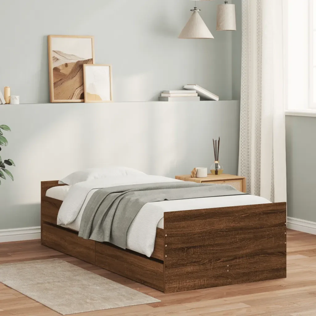 Letto singolo | Letto per adulti | Giroletto con Cassetti Rovere Marrone 90x190 cm - Image 2