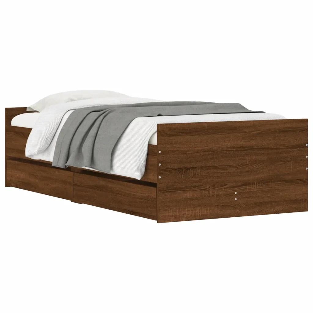 Letto singolo | Letto per adulti | Giroletto con Cassetti Rovere Marrone 90x190 cm - Image 4