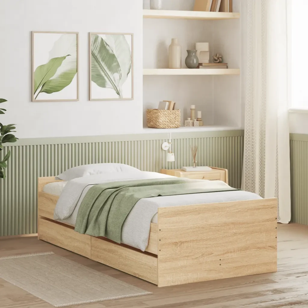Letto singolo | Letto per adulti | Giroletto con Cassetti Rovere Sonoma 100x200 cm - Image 2