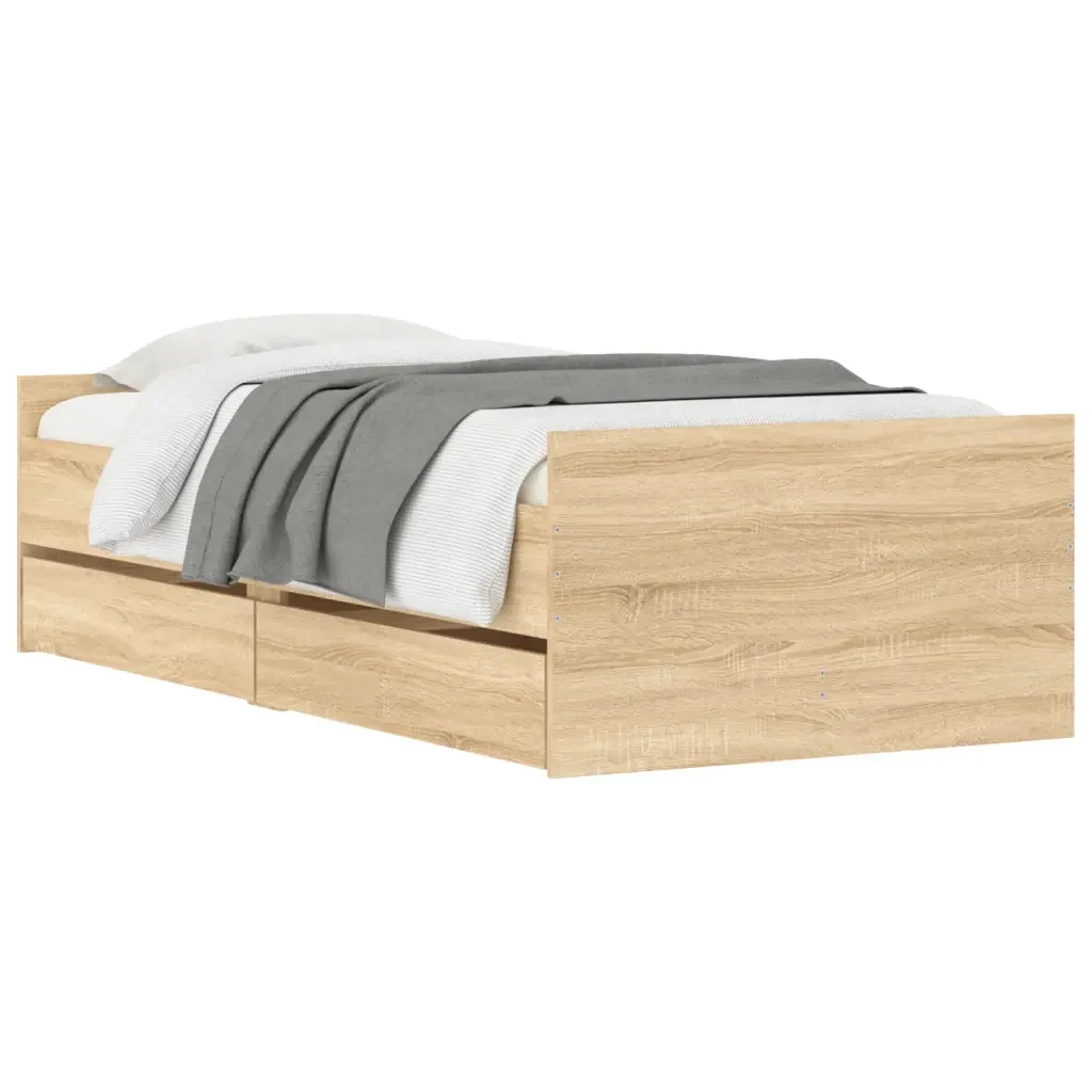 Letto singolo | Letto per adulti | Giroletto con Cassetti Rovere Sonoma 100x200 cm - Image 4