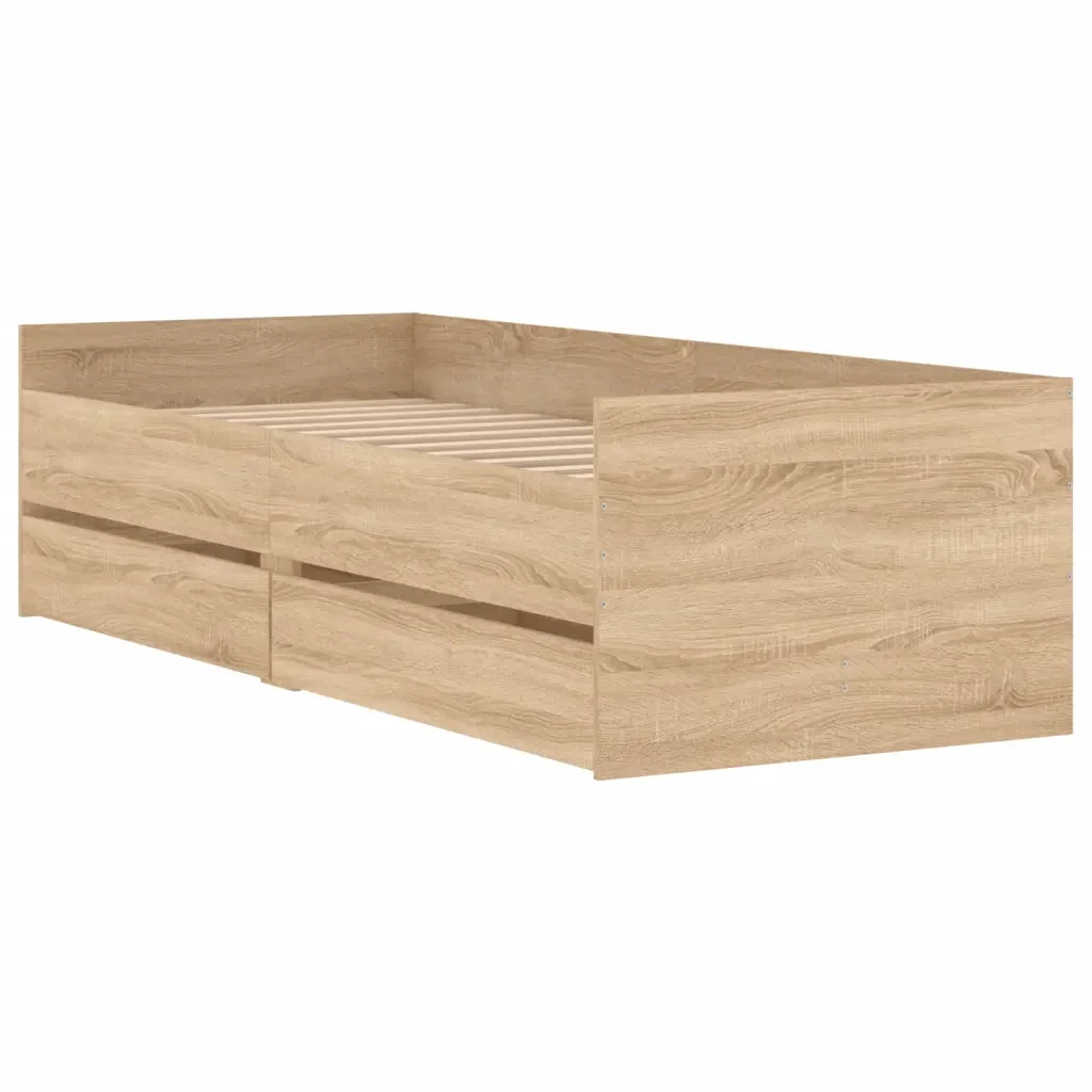 Letto singolo | Letto per adulti | Giroletto con Cassetti Rovere Sonoma 75x190 cm Small Single - Image 3