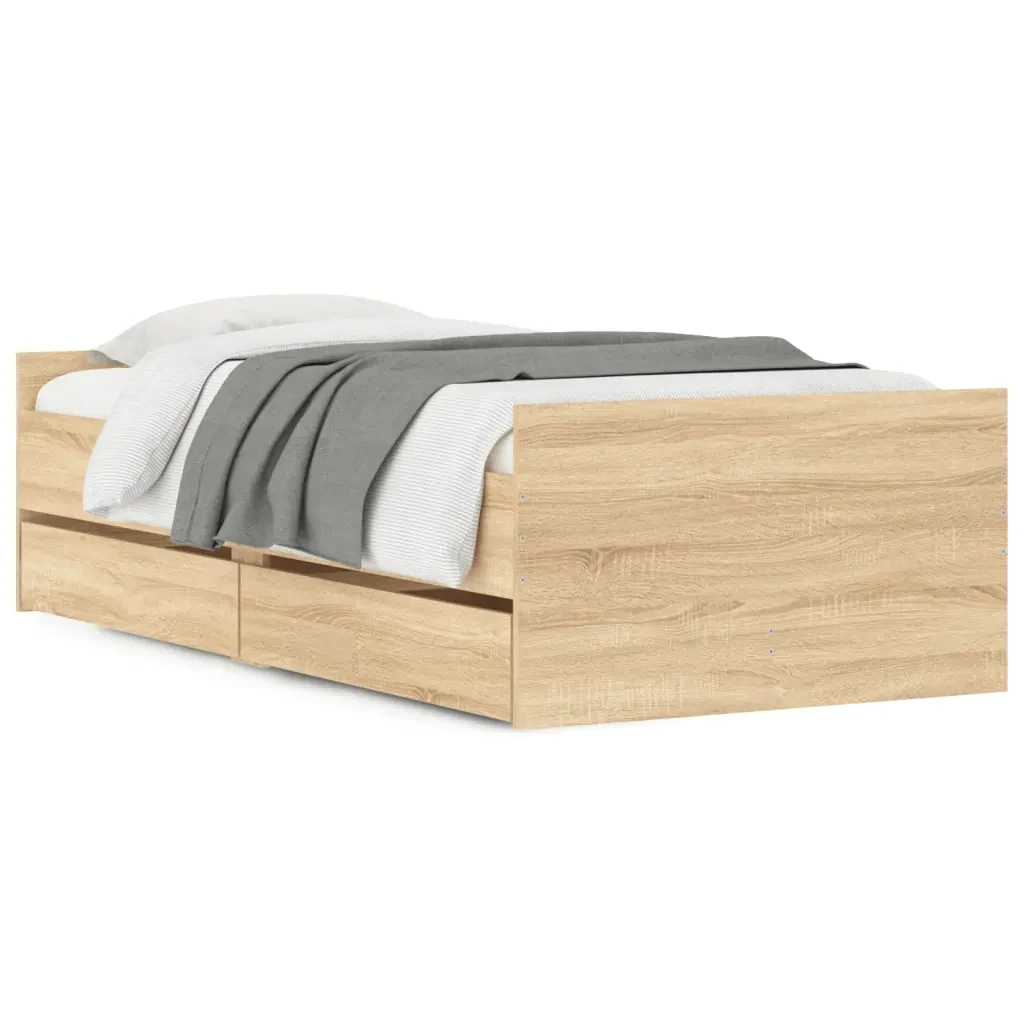 Letto singolo | Letto per adulti | Giroletto con Cassetti Rovere Sonoma 75x190 cm Small Single