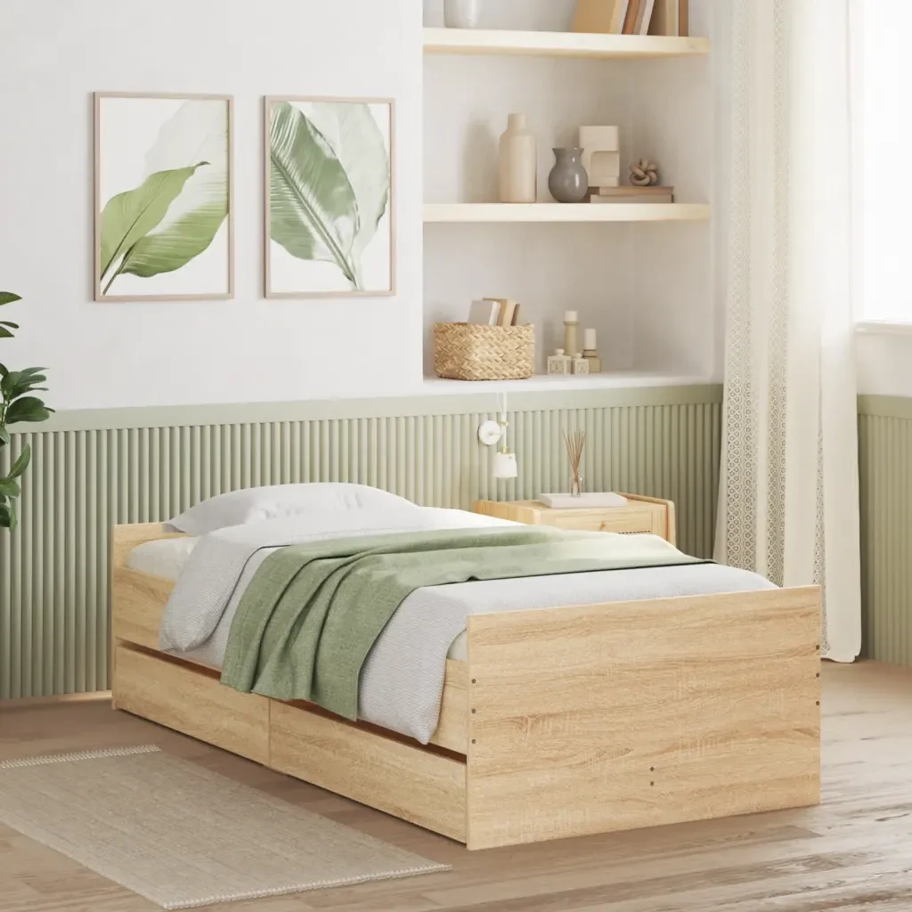 Letto singolo | Letto per adulti | Giroletto con Cassetti Rovere Sonoma 75x190 cm Small Single - Image 2