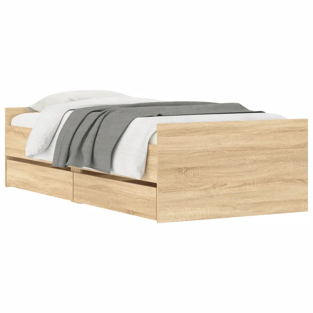 Letto singolo | Letto per adulti | Giroletto con Cassetti Rovere Sonoma 90x190 cm - Image 4