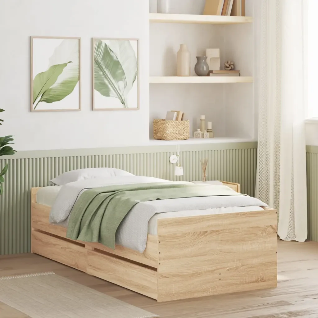 Letto singolo | Letto per adulti | Giroletto con Cassetti Rovere Sonoma 90x200 cm - Image 2