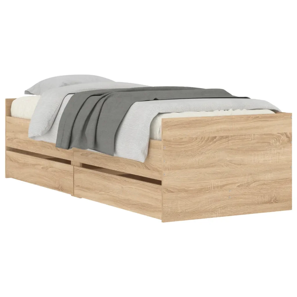 Letto singolo | Letto per adulti | Giroletto con Cassetti Rovere Sonoma 90x200 cm - Image 4
