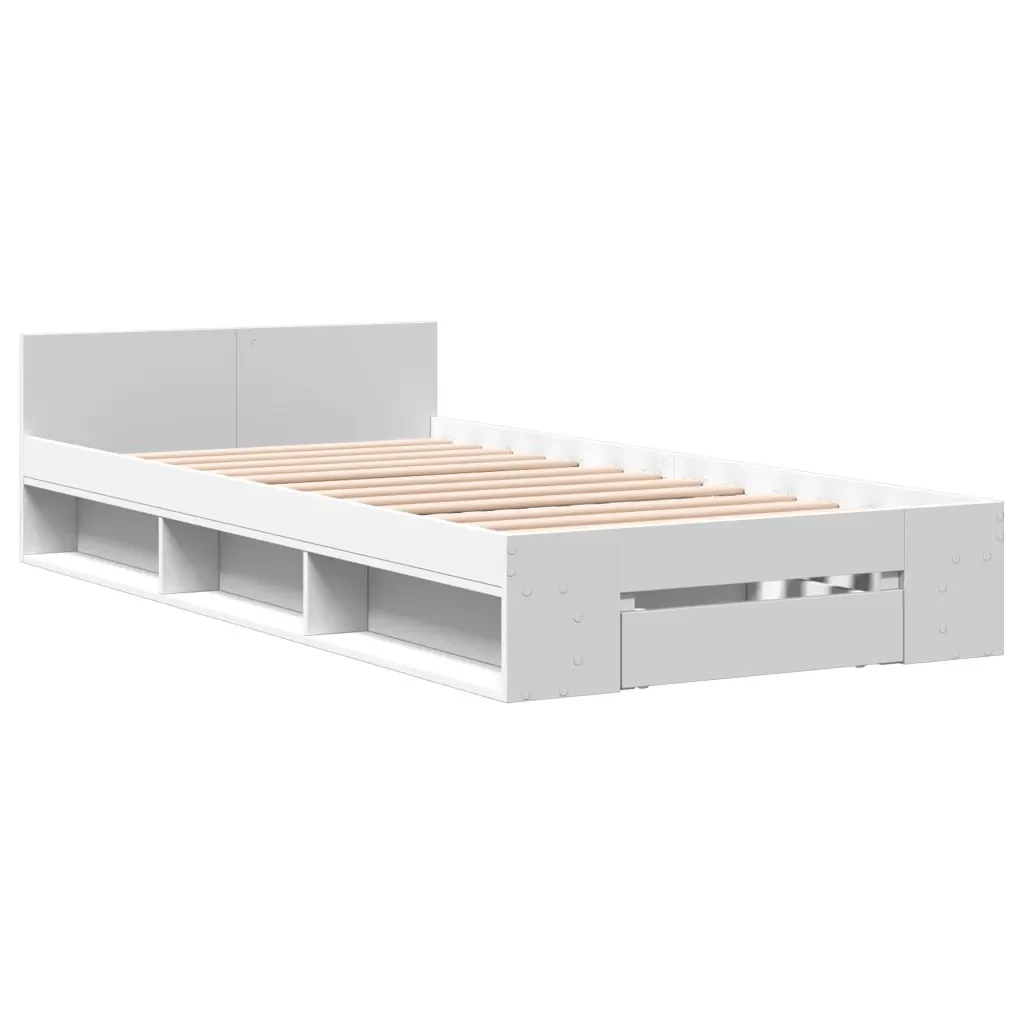 Letto singolo | Letto per adulti | Giroletto con Cassetto Bianco 100x200 cm in Legno Multistrato - Image 4