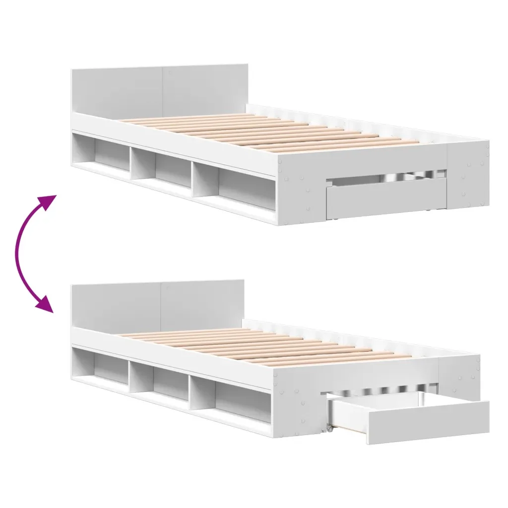 Letto singolo | Letto per adulti | Giroletto con Cassetto Bianco 75x190 cm in Legno Multistrato - Image 7