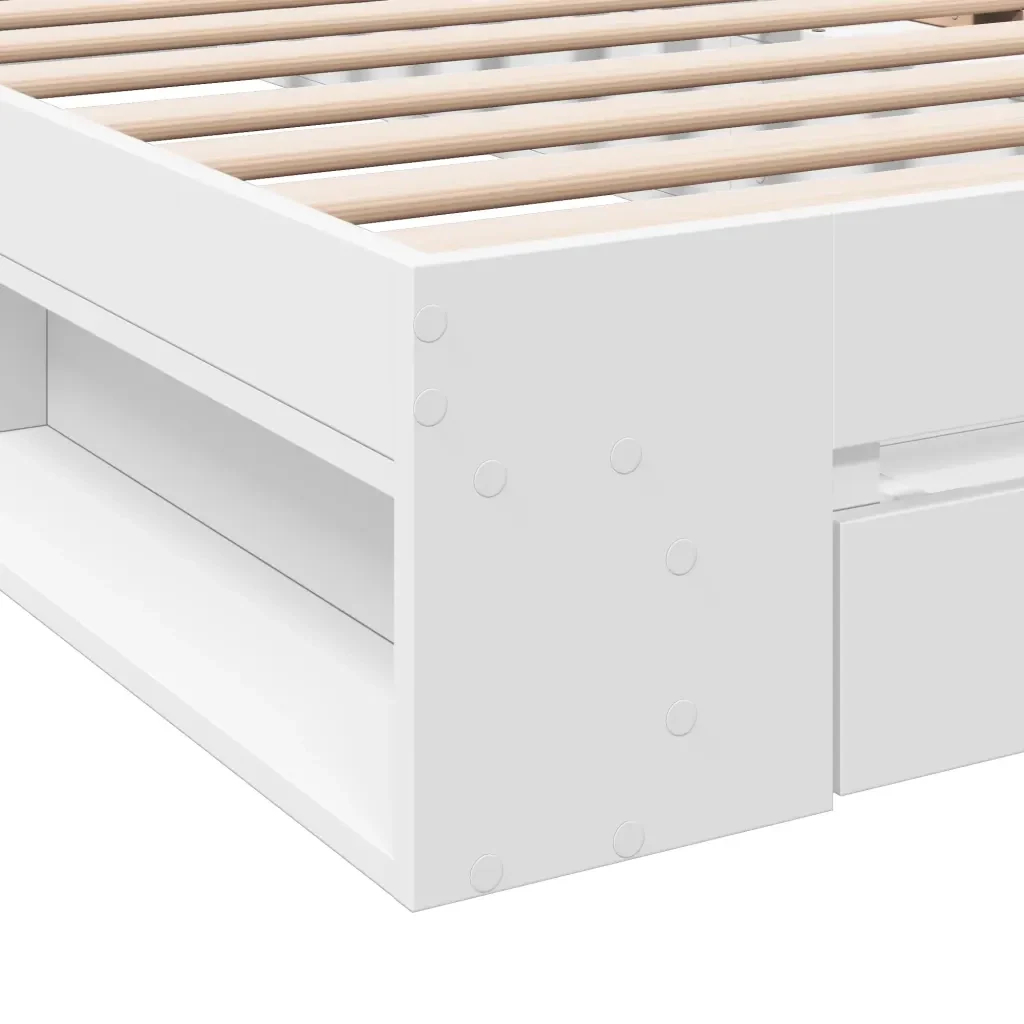 Letto singolo | Letto per adulti | Giroletto con Cassetto Bianco 75x190 cm in Legno Multistrato - Image 8
