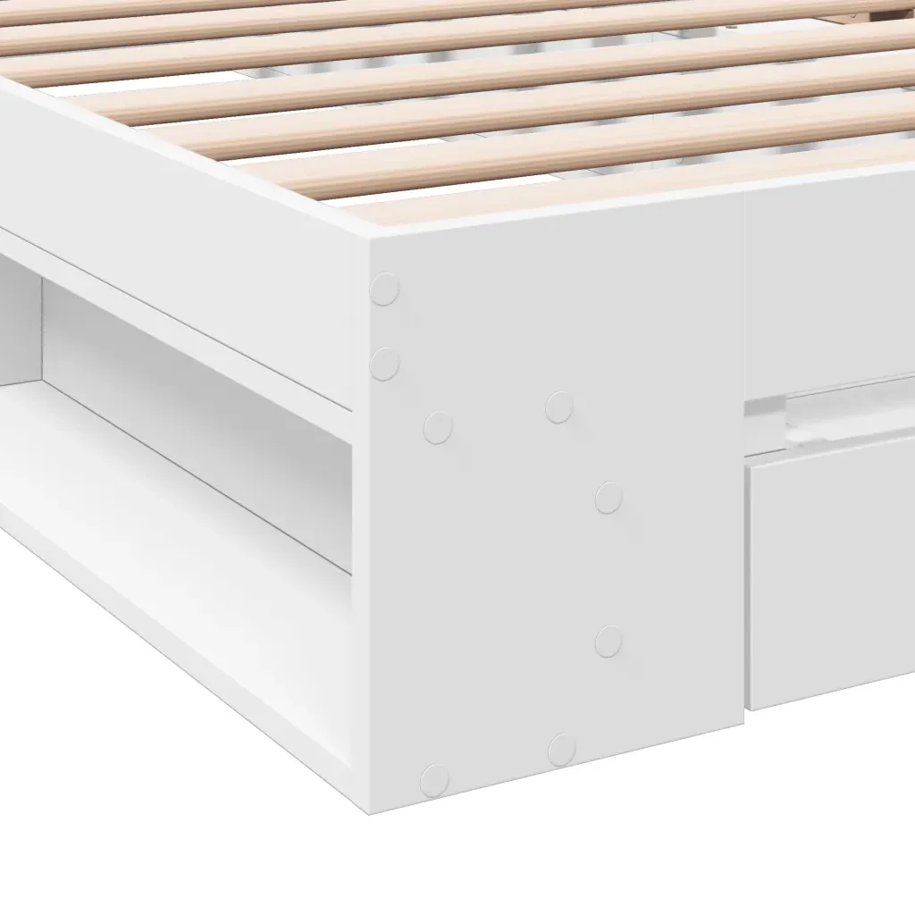 Letto singolo | Letto per adulti | Giroletto con Cassetto Bianco 90x200 cm in Legno Multistrato - Image 8