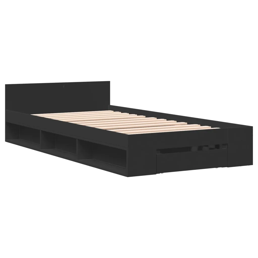 Letto singolo | Letto per adulti | Giroletto con Cassetto Nero 90x190 cm in Legno Multistrato - Image 4